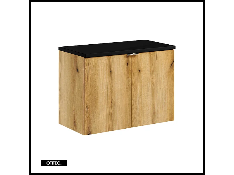 Meuble sous vasque de 80 cm - avec plan - Noir/Oak - 2 portes - VOLTA OAK