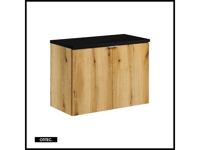Meuble sous vasque de 80 cm - avec plan - Noir/Oak - 2 portes - VOLTA OAK