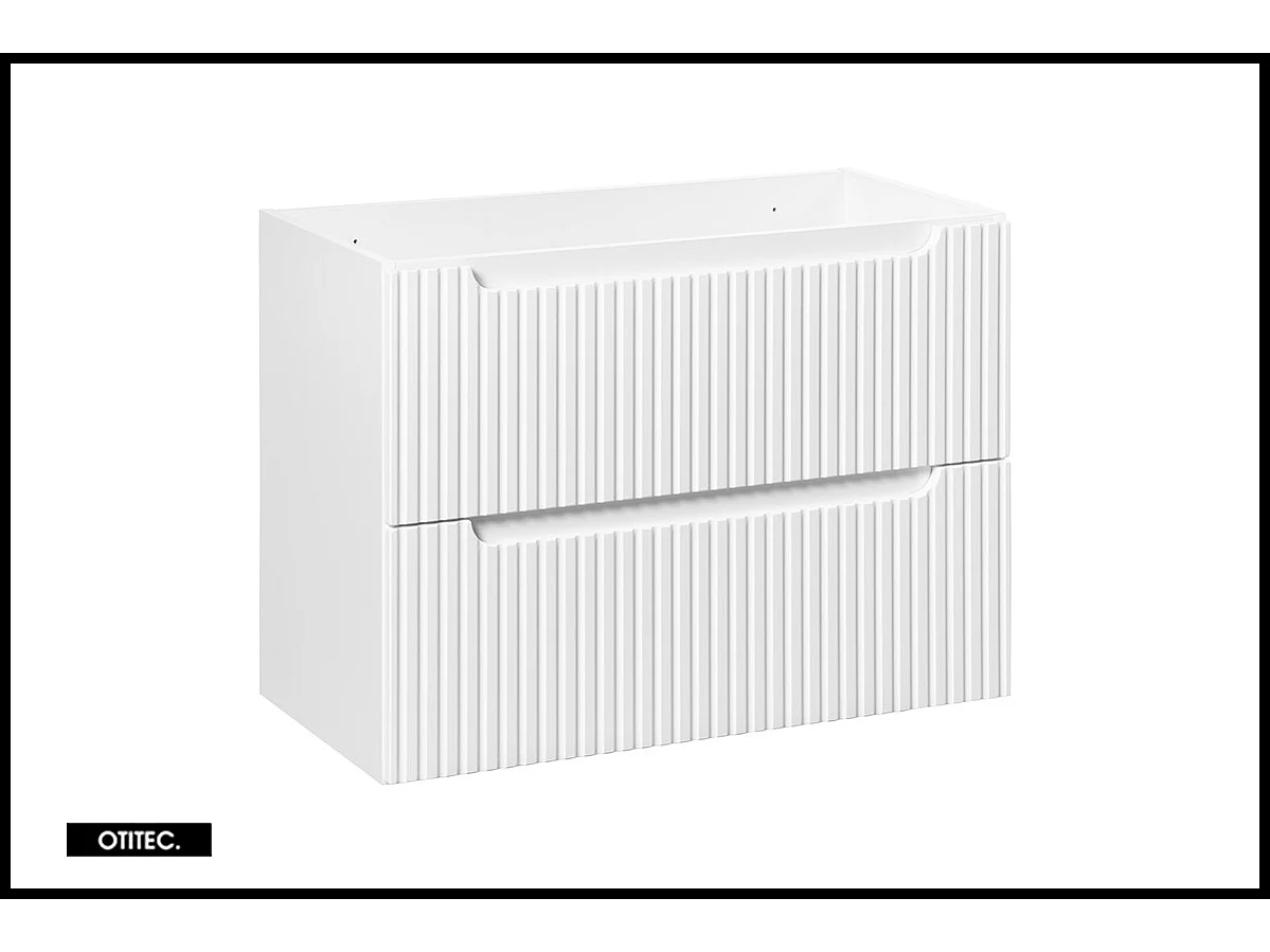 Meuble sous vasque de 80 cm - avec vasque à poser - avec plan - Blanc - 2 tiroirs - VOLTA WHITE