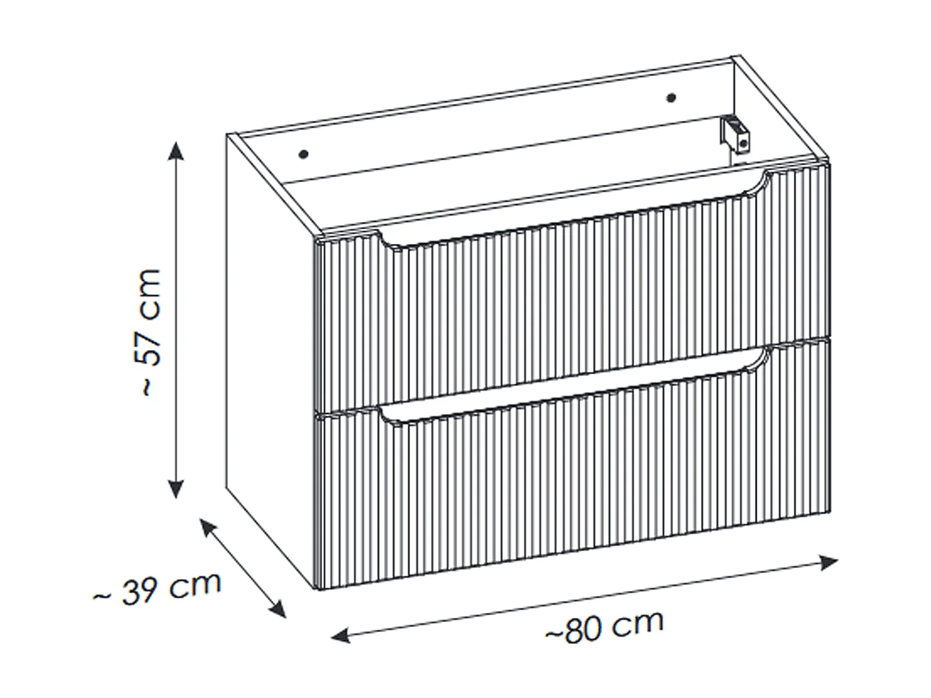 Meuble sous vasque de 80 cm - avec vasque à poser - avec plan - Blanc - 2 tiroirs - VOLTA WHITE