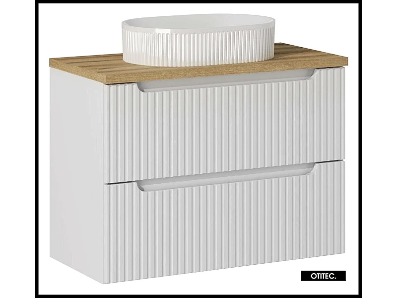 Meuble sous vasque de 80 cm - avec vasque à poser - avec plan - Blanc - 2 tiroirs - VOLTA WHITE