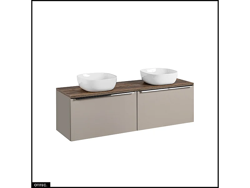 Meubles sous vasque - 160 cm - avec 2 Vasques à poser et Plan - BOLD TAUPE