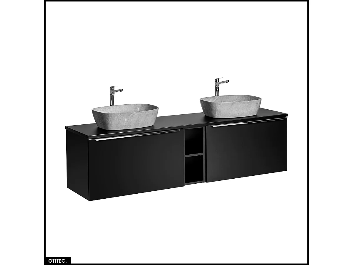 Set de meubles sous vasque - 180 cm - avec 2 Vasques à poser et Plan - BOLD BLACK