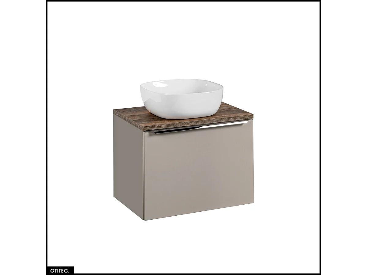 Meuble sous vasque - 60 cm - avec Vasque à poser et Plan - BOLD TAUPE