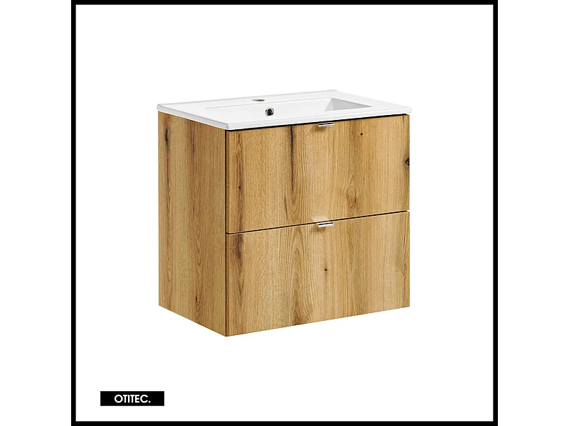 Meuble sous vasque de 60 cm - avec vasque à encastrer - Oak - 2 tiroirs - VOLTA OAK