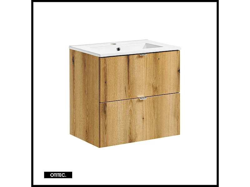 Meuble sous vasque de 60 cm - avec vasque à encastrer - Oak - 2 tiroirs - VOLTA OAK