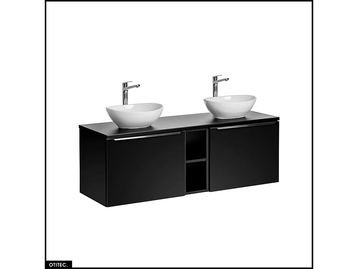 Set de meubles sous vasque - 140 cm - avec 2 Vasques à poser et Plan - BOLD BLACK