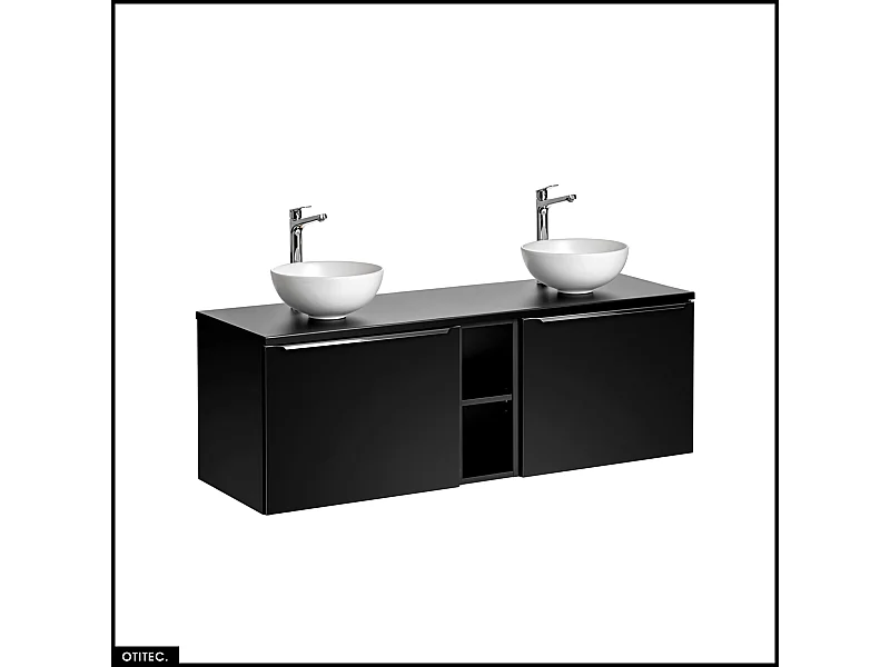 Set de meubles sous vasque - 140 cm - avec 2 Vasques à poser et Plan - BOLD BLACK