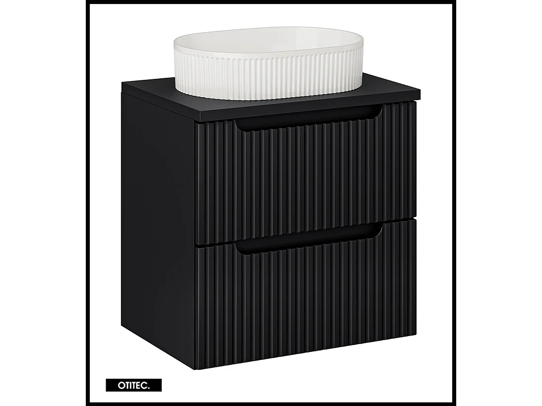 Meuble sous vasque de 60 cm - avec vasque à poser - avec plan - Noir - 2 tiroirs - VOLTA BLACK