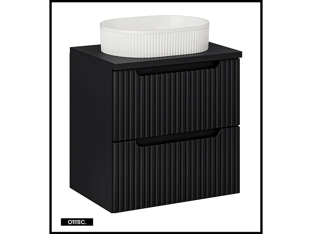 Meuble sous vasque de 60 cm - avec vasque à poser - avec plan - Noir - 2 tiroirs - VOLTA BLACK