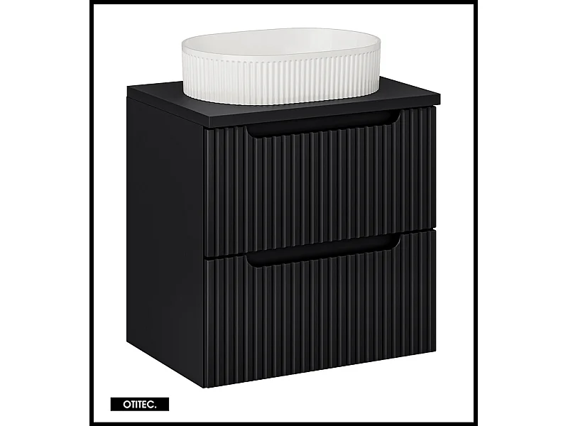 Meuble sous vasque de 60 cm - avec vasque à poser - avec plan - Noir - 2 tiroirs - VOLTA BLACK