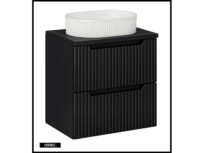 Meuble sous vasque de 60 cm - avec vasque à poser - avec plan - Noir - 2 tiroirs - VOLTA BLACK