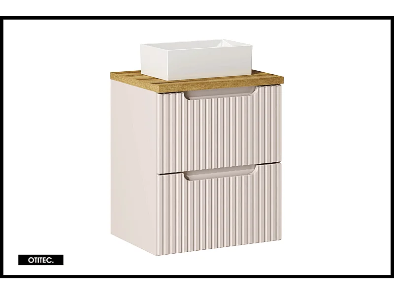 Meuble sous vasque de 50 cm - avec vasque à poser - avec plan - Cachemire Mat/Oak - 2 tiroirs - VOLTA CASHMERE