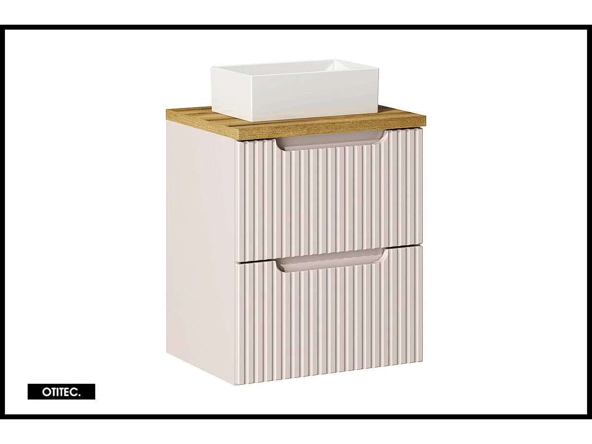 Meuble sous vasque de 50 cm - avec vasque à poser - avec plan - Cachemire Mat/Oak - 2 tiroirs - VOLTA CASHMERE