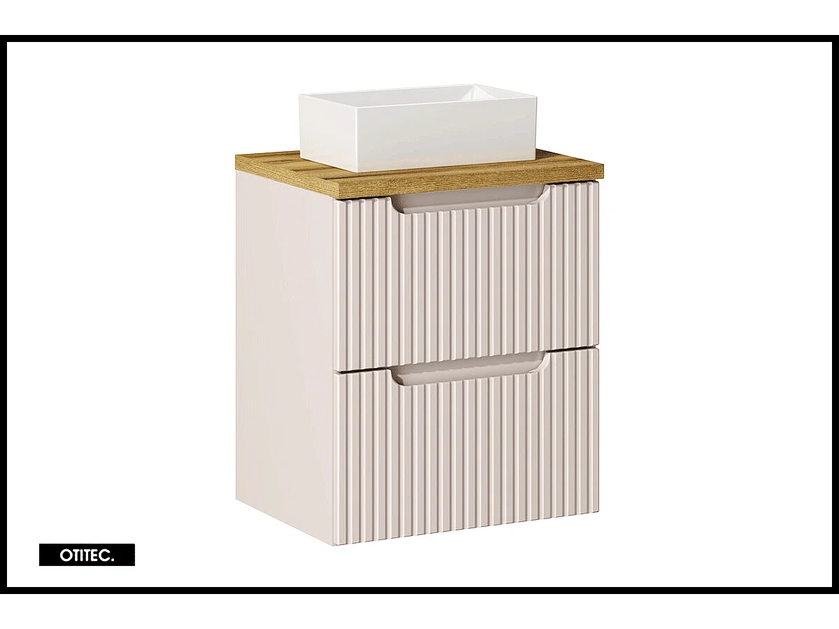 Meuble sous vasque de 50 cm - avec vasque à poser - avec plan - Cachemire Mat/Oak - 2 tiroirs - VOLTA CASHMERE