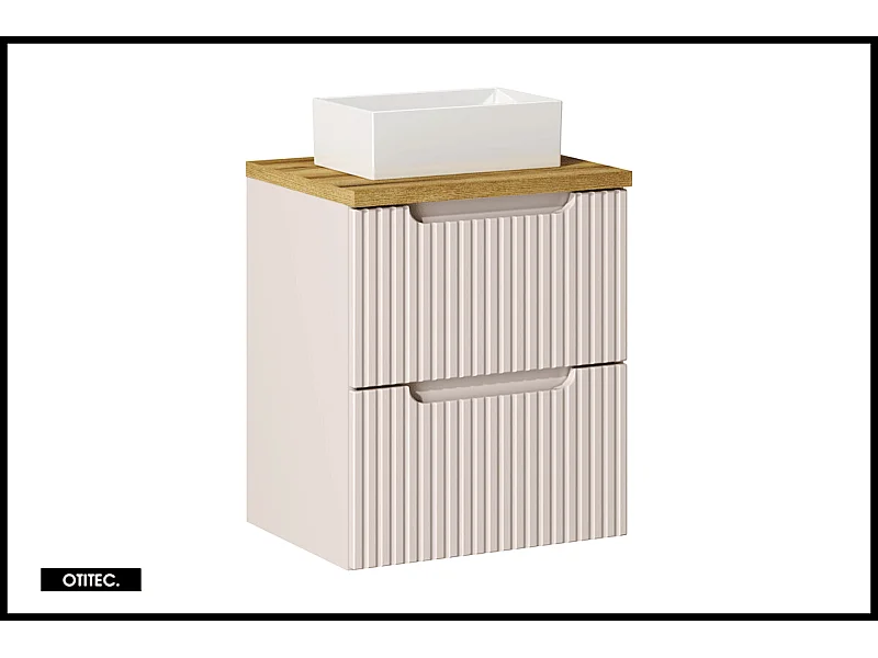 Meuble sous vasque de 50 cm - avec vasque à poser - avec plan - Cachemire Mat/Oak - 2 tiroirs - VOLTA CASHMERE