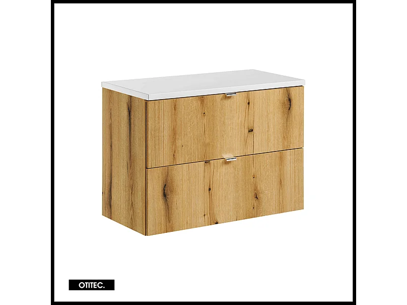 Meuble sous vasque de 80 cm - avec plan - Oak/Blanc - 2 tiroirs - VOLTA OAK