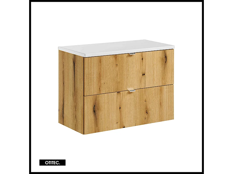 Meuble sous vasque de 80 cm - avec plan - Oak/Blanc - 2 tiroirs - VOLTA OAK