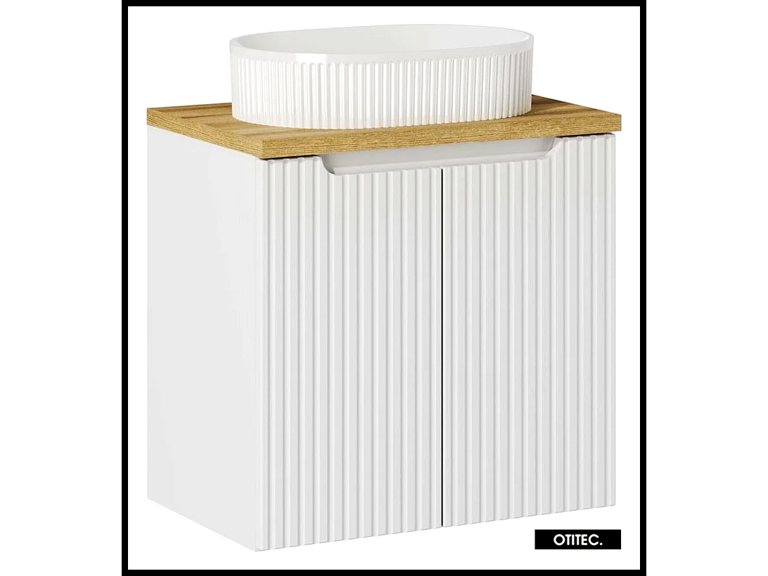 Meuble sous vasque de 60 cm - avec vasque à poser - avec plan - Oak/Blanc - 2 portes - VOLTA WHITE