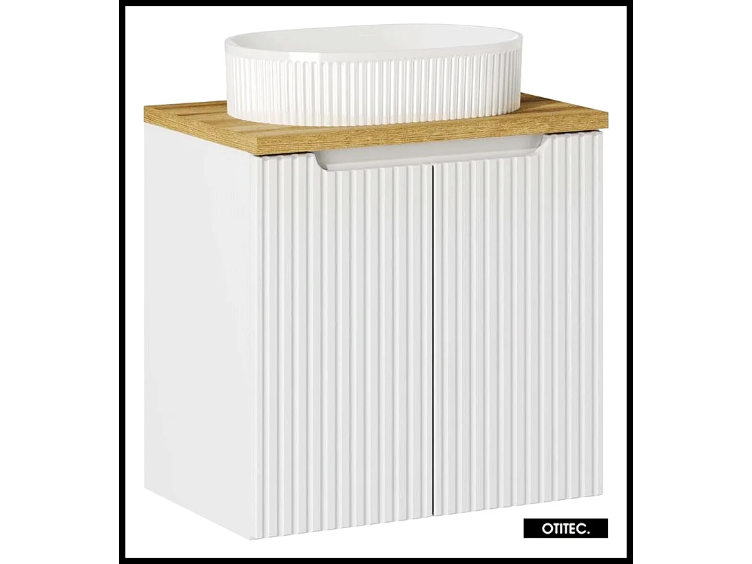 Meuble sous vasque de 60 cm - avec vasque à poser - avec plan - Oak/Blanc - 2 portes - VOLTA WHITE