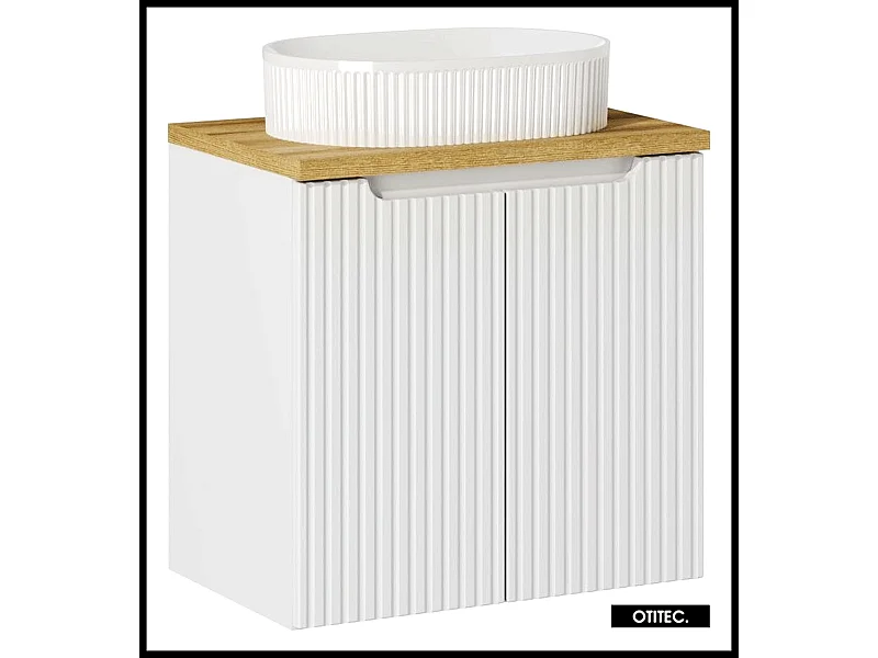 Meuble sous vasque de 60 cm - avec vasque à poser - avec plan - Oak/Blanc - 2 portes - VOLTA WHITE