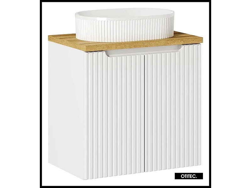 Meuble sous vasque de 60 cm - avec vasque à poser - avec plan - Oak/Blanc - 2 portes - VOLTA WHITE