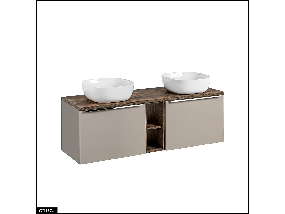 Meubles sous vasque - 140 cm - avec 2 Vasques à poser et Plan - BOLD TAUPE