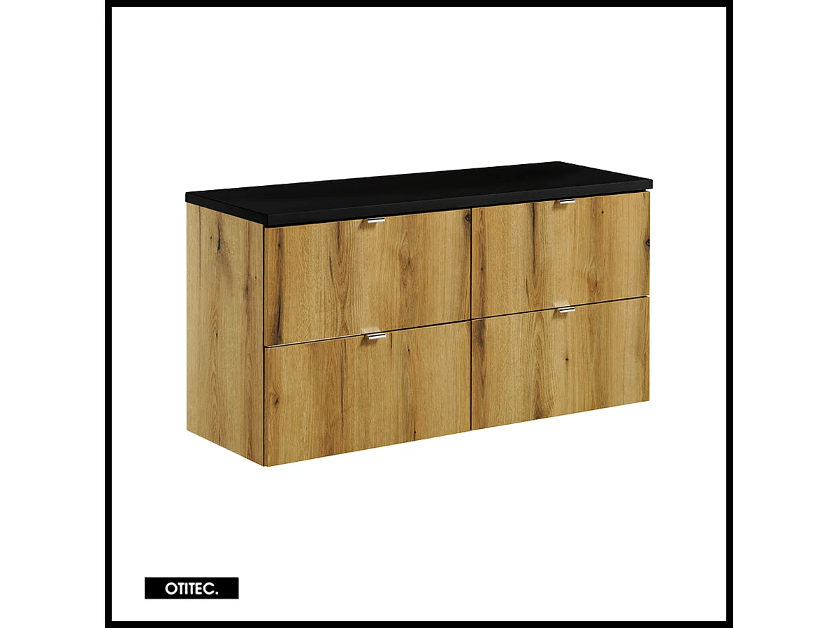 Meuble sous vasque de 120 cm - avec plan - Noir/Oak - 4 tiroirs - VOLTA OAK