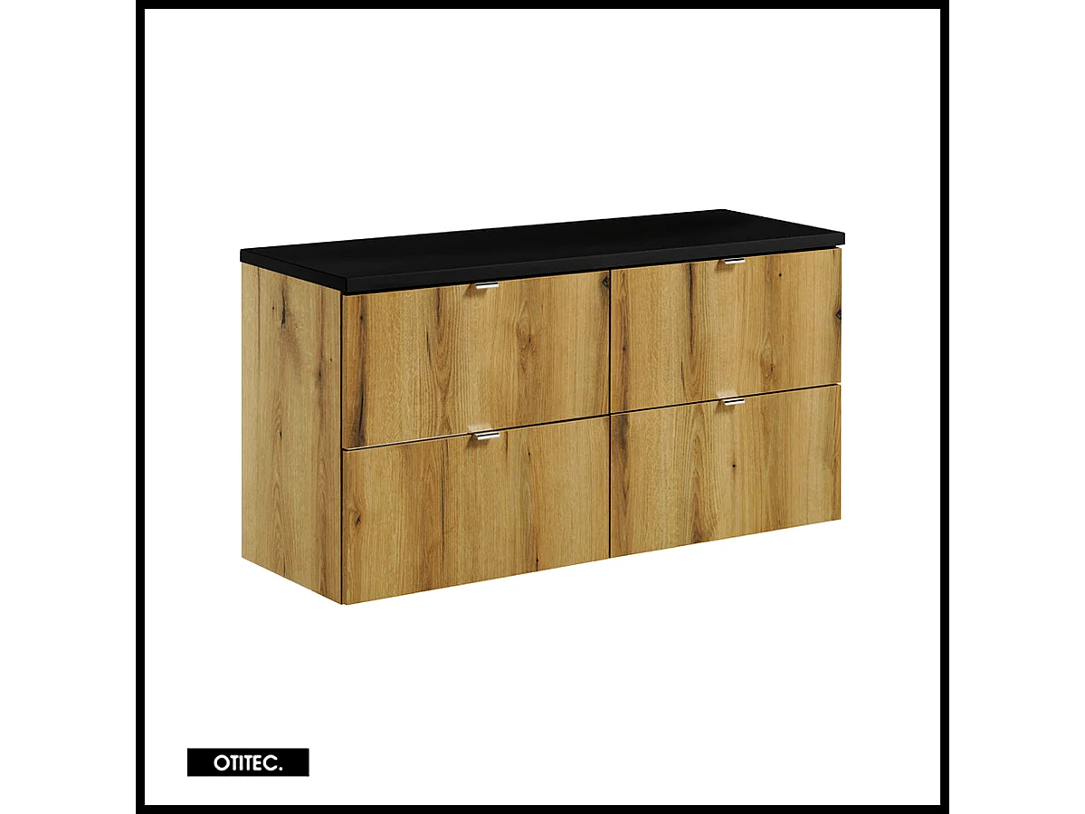 Meuble sous vasque de 120 cm - avec plan - Noir/Oak - 4 tiroirs - VOLTA OAK