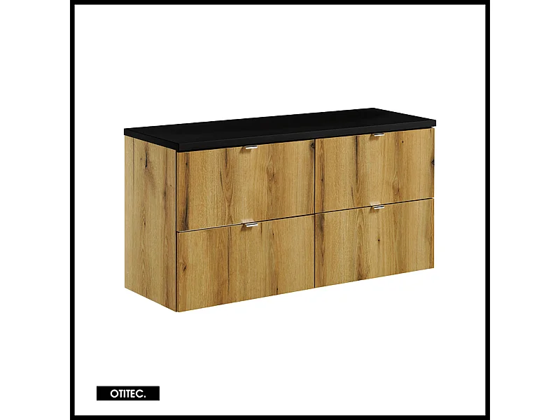 Meuble sous vasque de 120 cm - avec plan - Noir/Oak - 4 tiroirs - VOLTA OAK