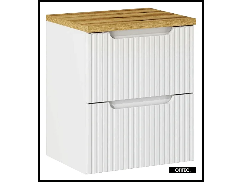 Meuble sous vasque de 50 cm - avec plan - Oak/Blanc - 2 tiroirs - VOLTA WHITE