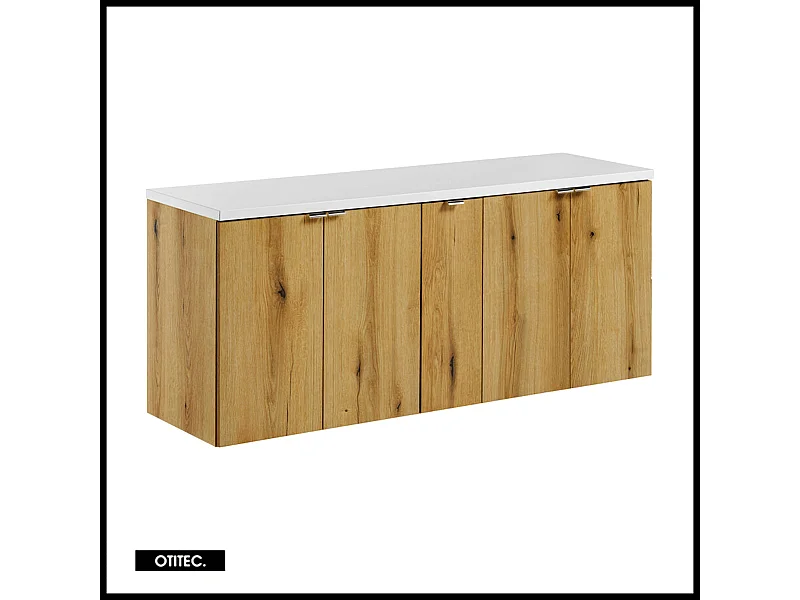 Meuble sous vasque de 140 cm - avec plan - Oak/Blanc - 4 portes - VOLTA OAK