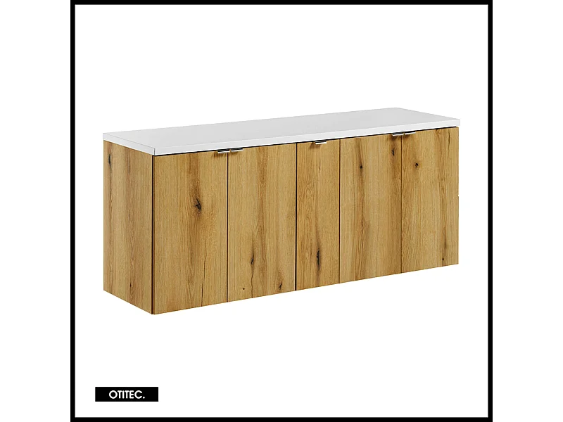 Meuble sous vasque de 140 cm - avec plan - Oak/Blanc - 4 portes - VOLTA OAK