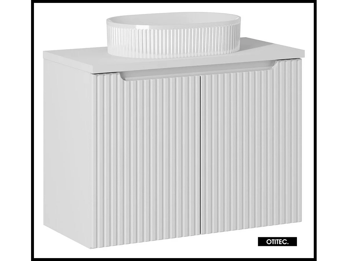Meuble sous vasque de 80 cm - avec vasque à poser - avec plan - Blanc - 2 portes - VOLTA WHITE
