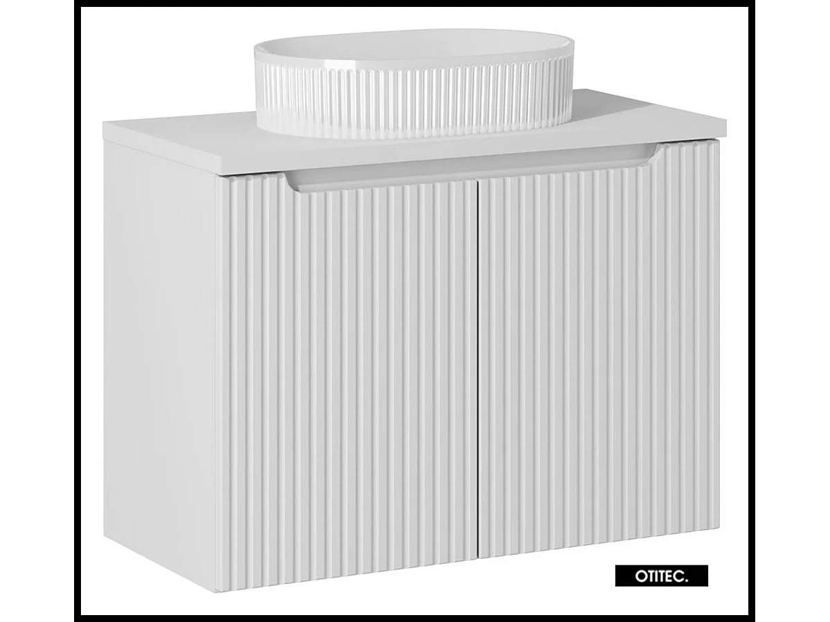 Meuble sous vasque de 80 cm - avec vasque à poser - avec plan - Blanc - 2 portes - VOLTA WHITE