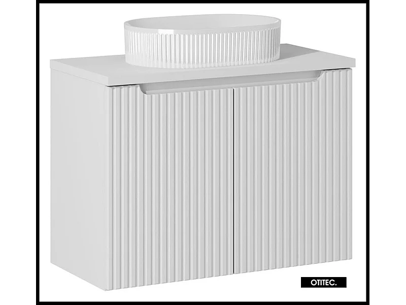 Meuble sous vasque de 80 cm - avec vasque à poser - avec plan - Blanc - 2 portes - VOLTA WHITE