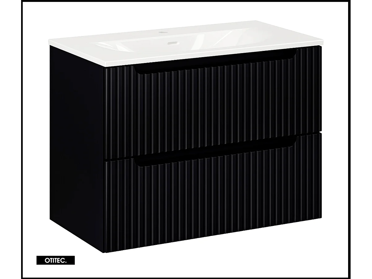 Meuble sous vasque de 80 cm - avec vasque à encastrer - Noir - 2 tiroirs - VOLTA BLACK