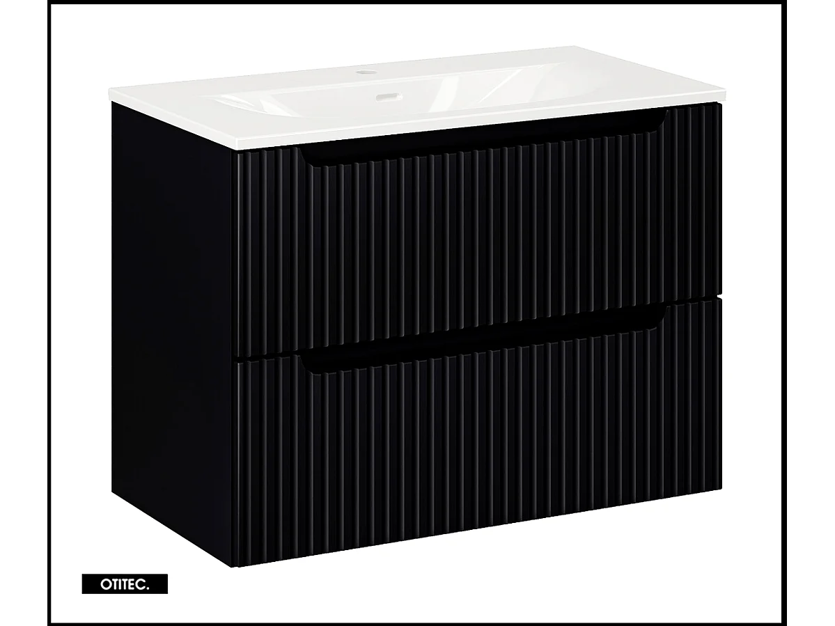 Meuble sous vasque de 80 cm - avec vasque à encastrer - Noir - 2 tiroirs - VOLTA BLACK