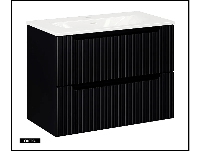 Meuble sous vasque de 80 cm - avec vasque à encastrer - Noir - 2 tiroirs - VOLTA BLACK