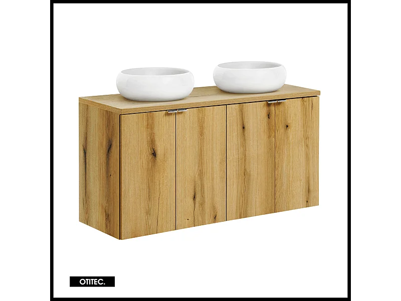 Meuble sous vasque de 120 cm - avec 2 vasques à poser - avec plan - Oak - 4 portes - VOLTA OAK