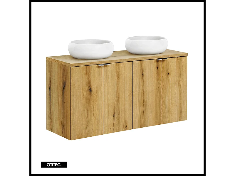 Meuble sous vasque de 120 cm - avec 2 vasques à poser - avec plan - Oak - 4 portes - VOLTA OAK