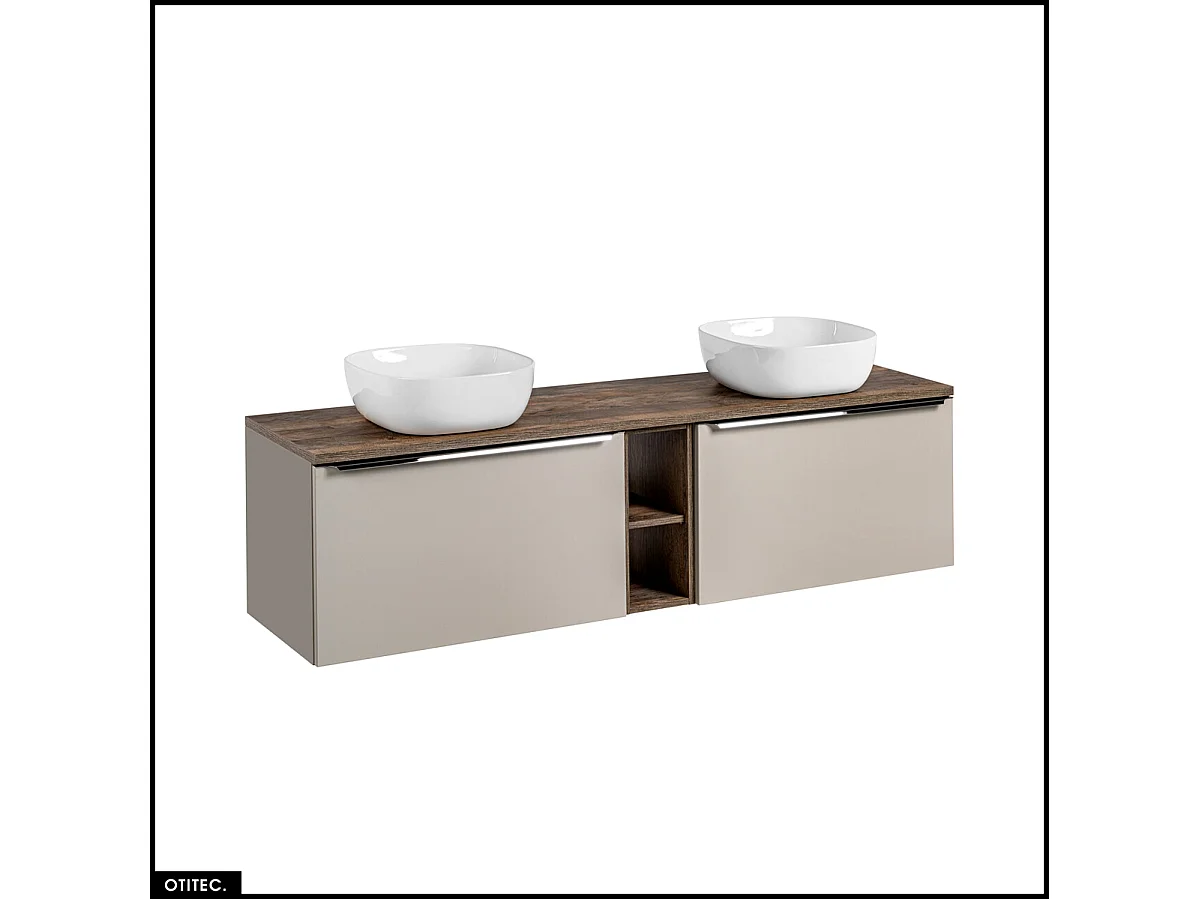 Meubles sous vasque - 180 cm - avec 2 Vasques à poser et Plan - BOLD TAUPE