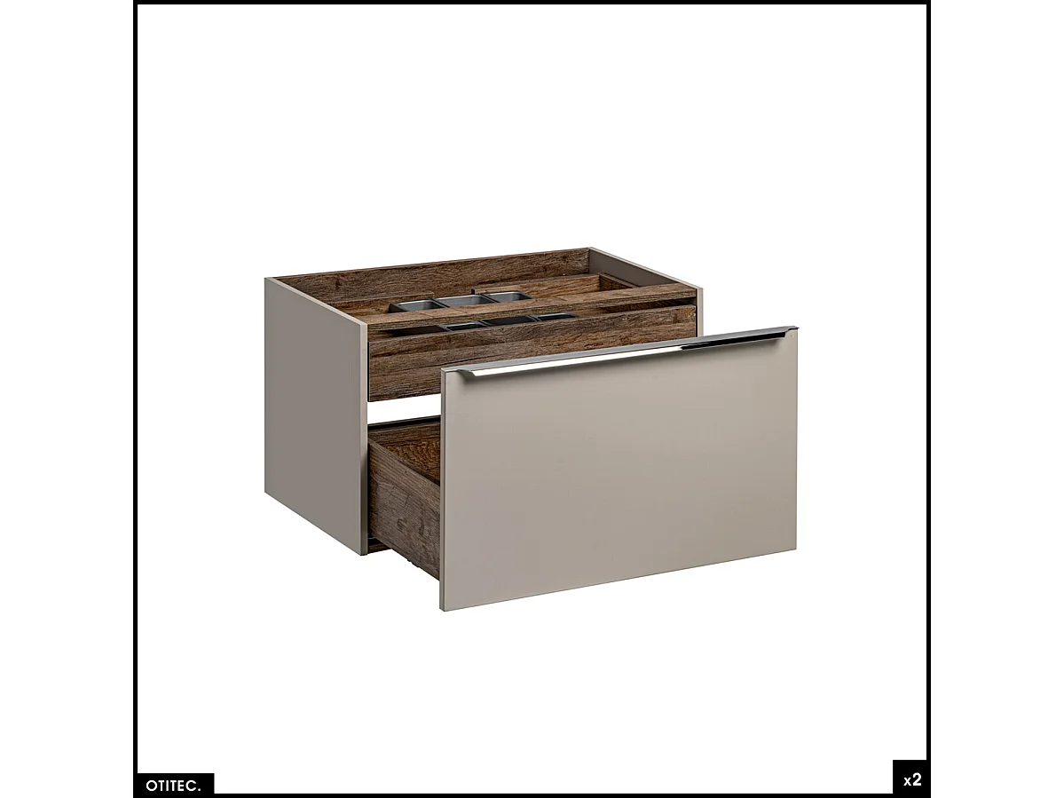 Meubles sous vasque - 180 cm - avec 2 Vasques à poser et Plan - BOLD TAUPE