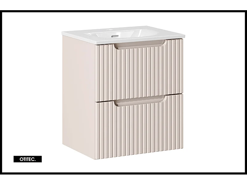 Meuble sous vasque de 50 cm - avec vasque à encastrer - Cachemire Mat - 2 tiroirs - VOLTA CASHMERE