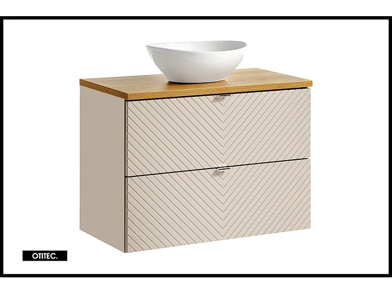 Meuble sous vasque de 80 cm - avec vasque à poser  - 2 tiroirs - DANO