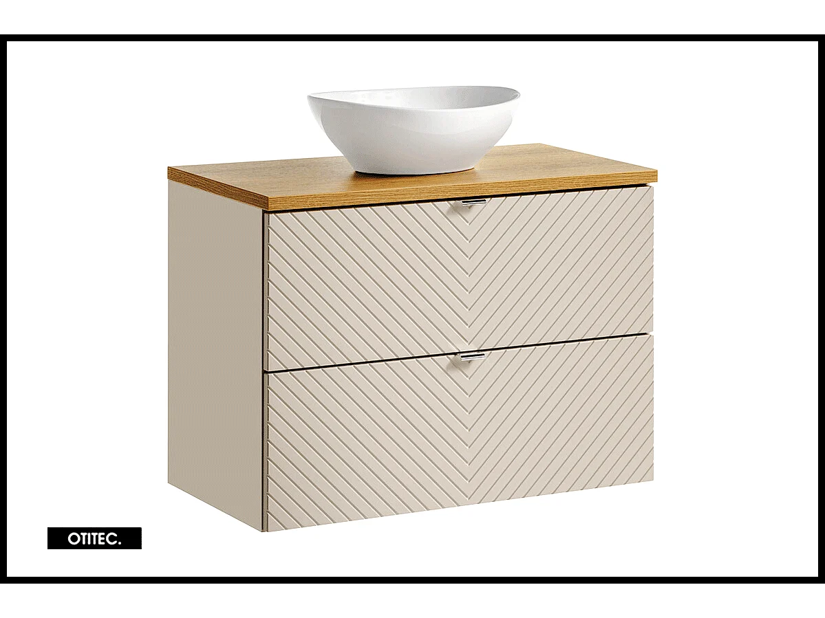 Meuble sous vasque de 80 cm - avec vasque à poser  - 2 tiroirs - DANO