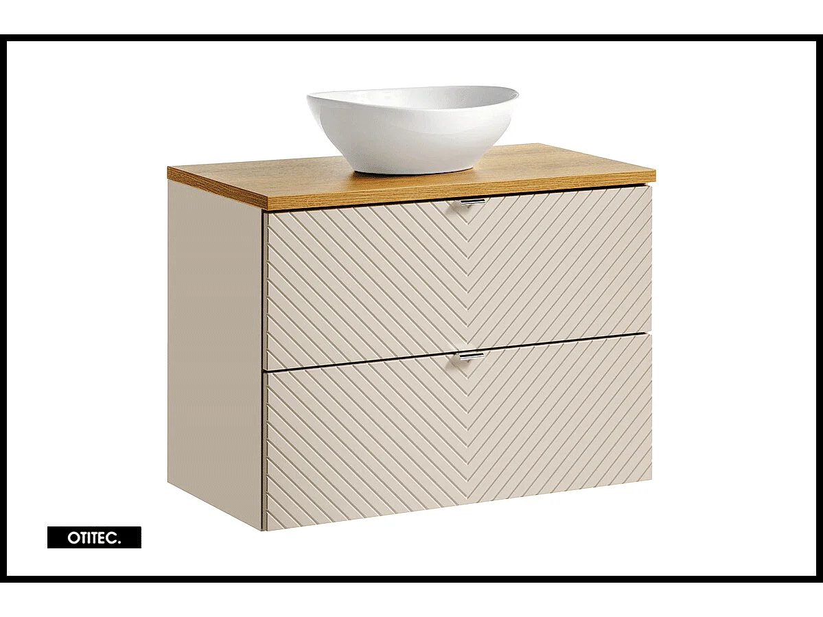 Meuble sous vasque de 80 cm - avec vasque à poser  - 2 tiroirs - DANO