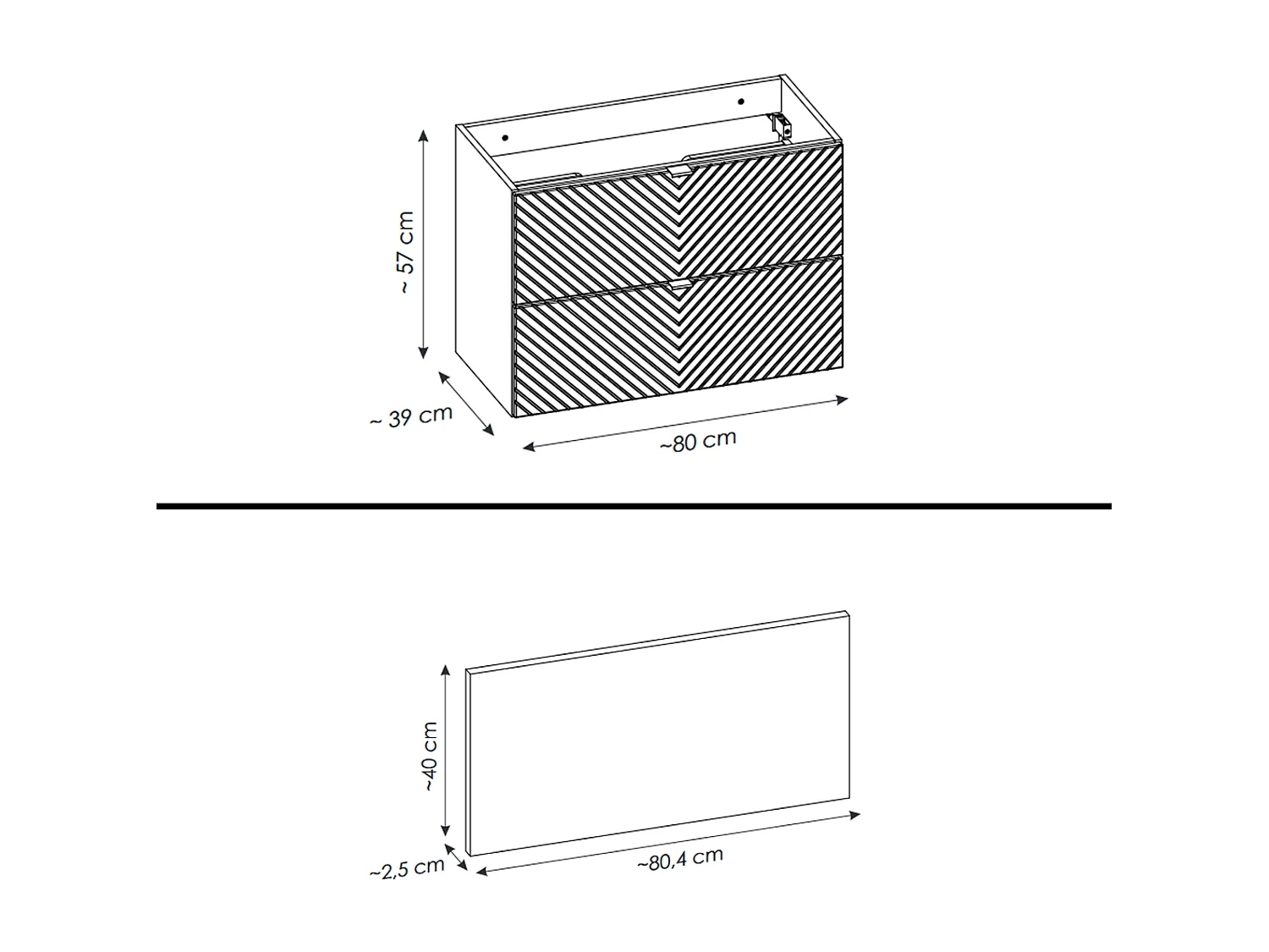 Meuble sous vasque de 80 cm - avec vasque à poser  - 2 tiroirs - DANO