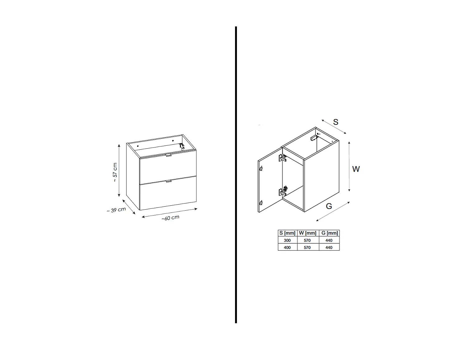 Meuble sous vasque de 90 cm - avec plan - Noir/Oak - 2 tiroirs - VOLTA OAK