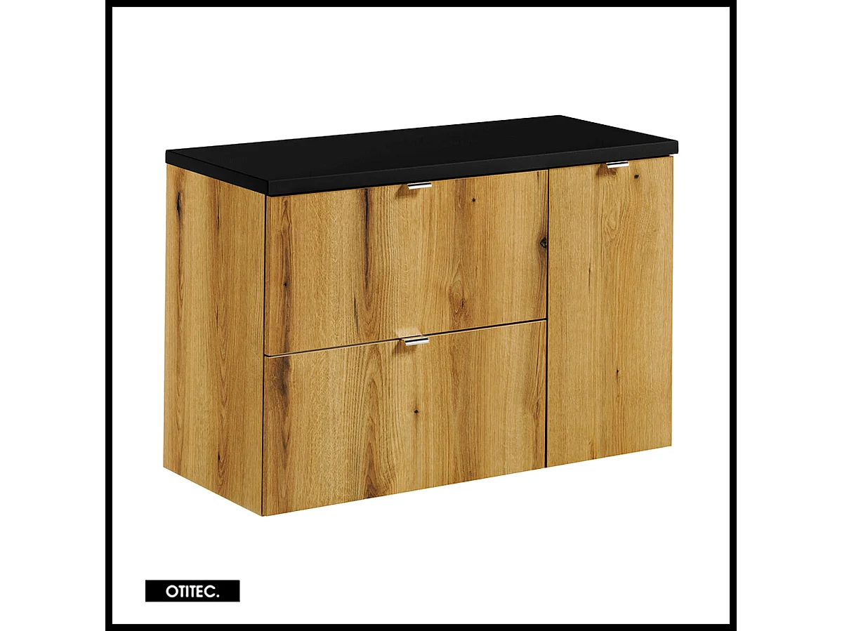 Meuble sous vasque de 90 cm - avec plan - Noir/Oak - 2 tiroirs - VOLTA OAK